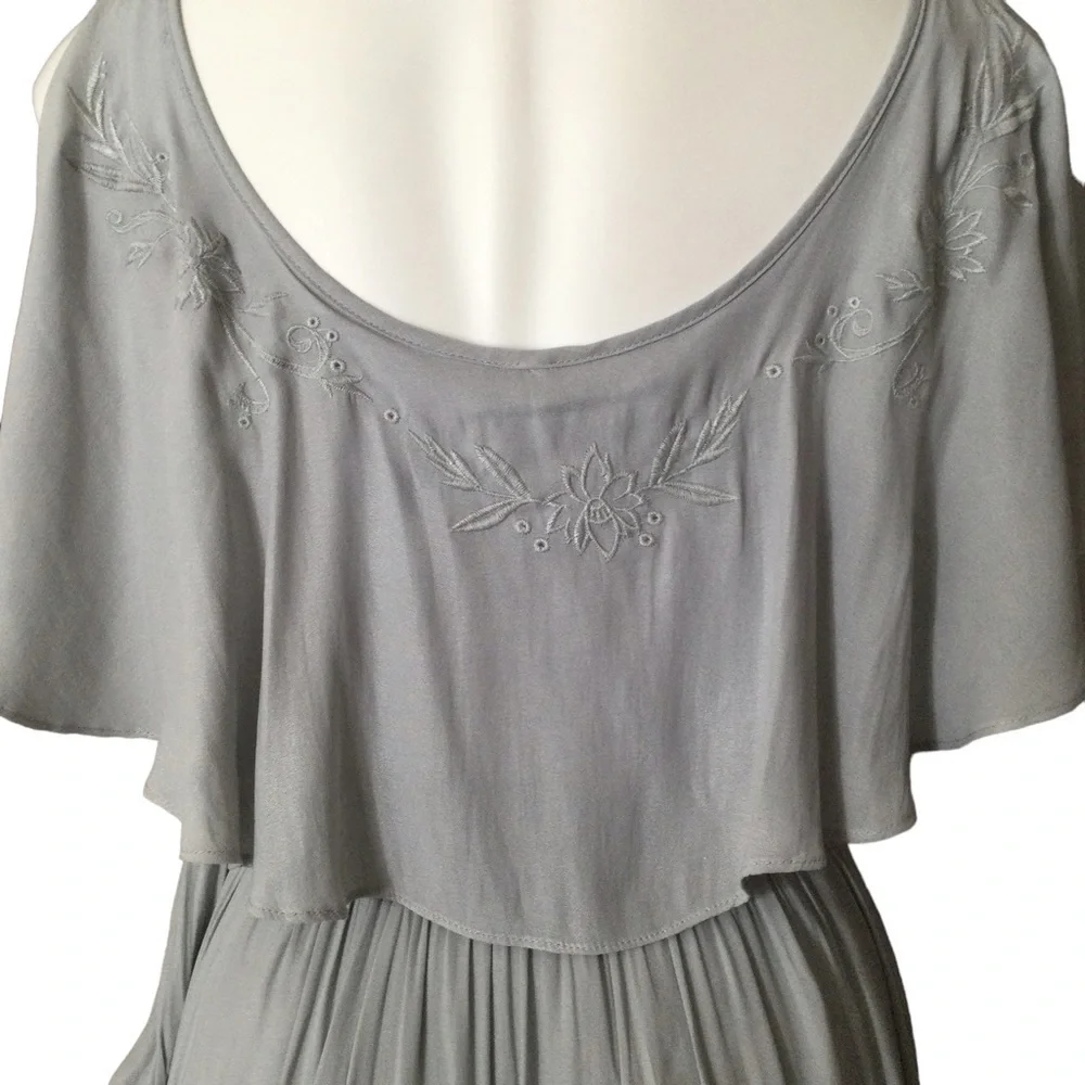 Free People Blue Gray Embroidered Fiona Maxi‎ True Wrap Dress